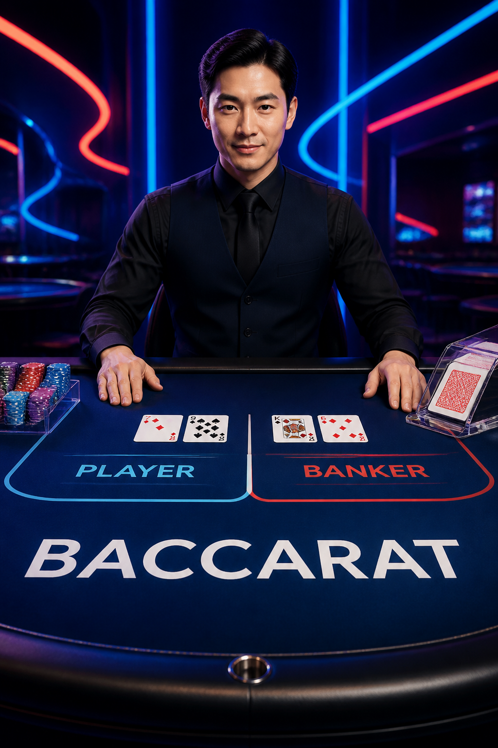 Baccarat table with Player and Banker positions